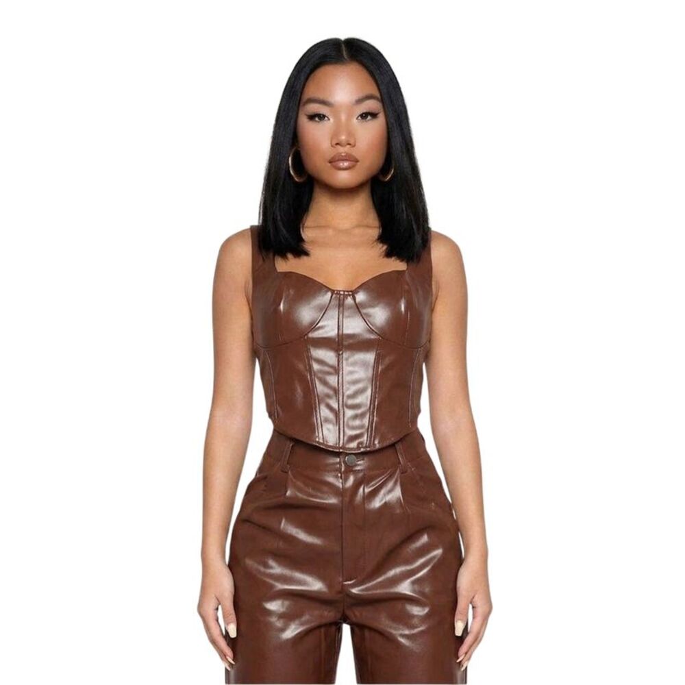 Missy Empire Womens/Ladies PU Corset Top / Brown
